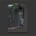 Detailed Miniature Scene Featuring Brick Wall Green Ivy Iron Gate And Fallen Leaves