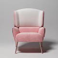 Modern Elegant Single Sofa With Pink And White Velvet Upholstery And Copper Metal Legs