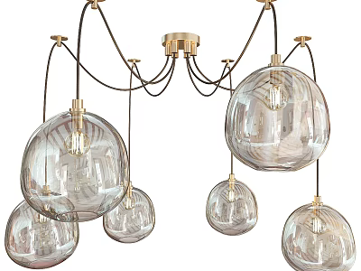 Elegant Modern Chandelier Featuring Multiple Transparent Glass Balls and Brass Frame 3d model
