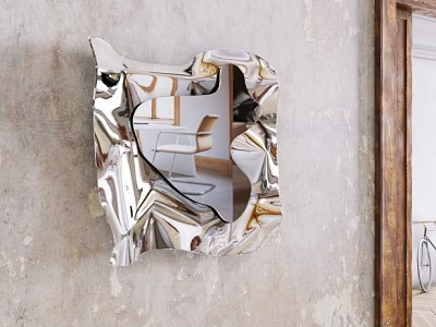 Modern Metallic Wall Decor With Silver Gold Crinkled Design Hanging On Textured Wall 3d model
