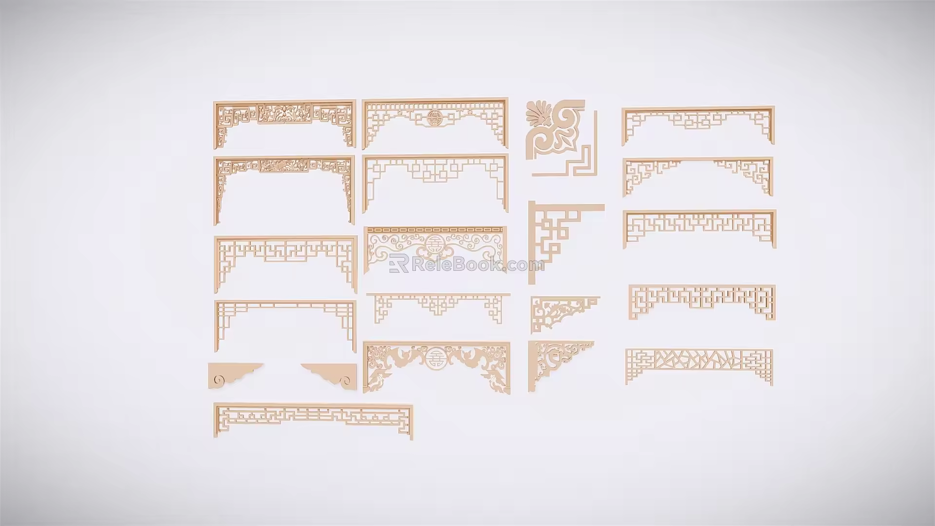 New Chinese Style Hanging and Hanging Angle Flower Beam Bracket Carved Flower Combination Ancient Building Corridor Hanging and Hanging Ancient Building Lace Flower Carving Corridor Eave Pendant Flower Carving 3d model