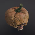 Grotesque Pumpkin Head Monster With Skull Features Sharp Fangs And Extended Green Tongue