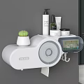 Wall Mounted White Multifunctional Storage Organizer With Toiletries Cactus Plant Tissue Roll And Hook