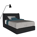 Single Bed with Dark Headboard Light Colored Bedspread and Black Floor Lamp 3d model
