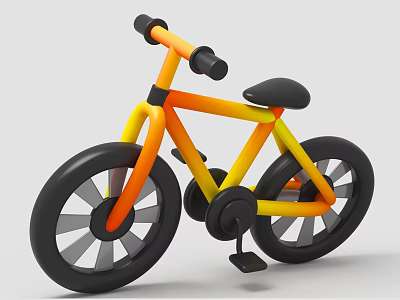 Colorful Kids Bicycle With Yellow Orange Gradient Frame Black Wheels And Seat On White Background 3d model