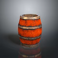 Red Decorative Wooden Barrel With Metal Hoops For Household Storage And Home Decor