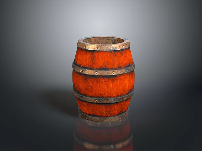 Red Decorative Wooden Barrel With Metal Hoops For Household Storage And Home Decor 3d model