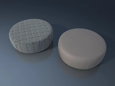 Two Round Decorative Cushions With Checkerboard Pattern And Light Gray Upholstery Design 3d model