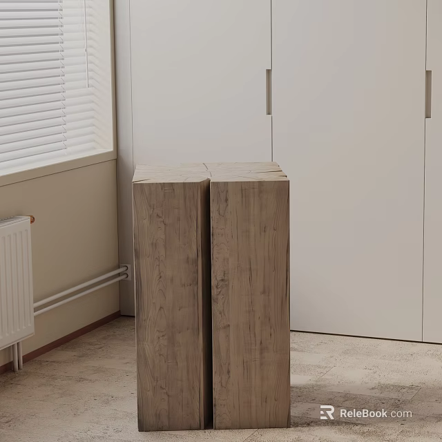 Modern Wooden Side Table With Sleek Design Near White Cabinet And Window 3d model 