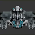 Game Movie Character Robot with Blue Core Mechanical Arms Futuristic Metallic Design and White Legs