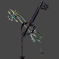 Game Character Ornate Key Shaped Weapon With Black White Blade Chain And Blue Accents