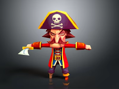 Cartoon Man Pirate Character With Skull Hat Red Coat And Cutlass Open Arms 3d model