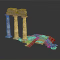 Ancient Greek Architectural Ruins Model With Tall Columns And Scattered Stones