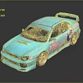 Anime Girl Character on Turquoise Car Model with Racing Design and Graphics