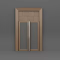 Amusement Park Equipment Entrance Gate With Brown Frame Glass Panels And Decorative Top