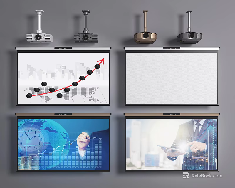 Projection Monitoring System With Projectors Projection Screens Charts Person And Device Usage Data 3d model 