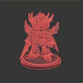 Game Movie Character Chibi Style In Black And Gold Armor Holding Weapon With Winged Decorations