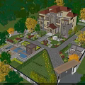 Luxury Villa Garden Landscape With Swimming Pool Pavilion Lush Greenery And Colorful Trees