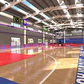 Spacious Basketball Gym Interior With Courts Hoops And Scoreboards