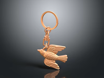 Shiny Golden Bird Shaped Metal Jewelry Accessory Keychain With Glossy Design 3d model