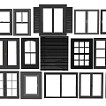 Various Window And Door Designs With Different Frame Styles And Glass Patterns 3d model