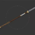 Traditional Spear With Wooden Shaft Twisted Design Metal Accents Golden Details And Sharp Blade