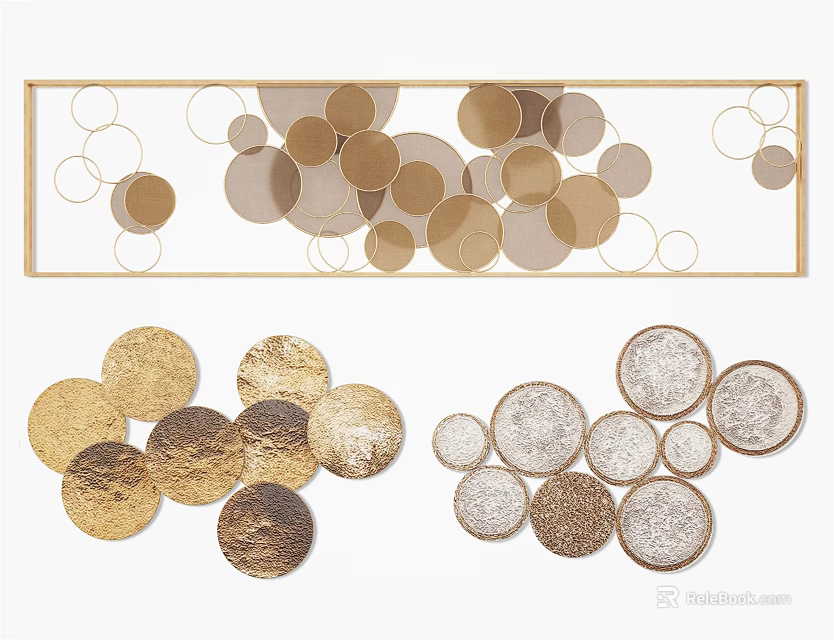 Circular Metallic Wall Decor With Various Sizes Gold Silver Copper Modern Design Elements 3d model