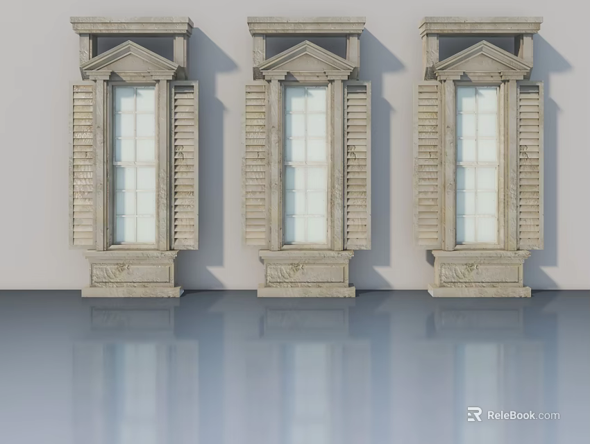 orbidStyle Casement Doors With Decorative Frames And White Wall Gray Floor 3d model