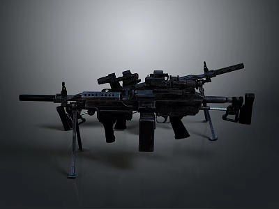 Heavy Duty Military Tactical Machine Gun With Scope And Mounted Stand 3d model