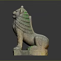Mythical Stone Lion Statue Seated With Detailed Carved Mane And Paws