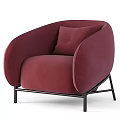 Burgundy Single Sofa With Round Armrests Velvet Fabric And Black Metal Legs