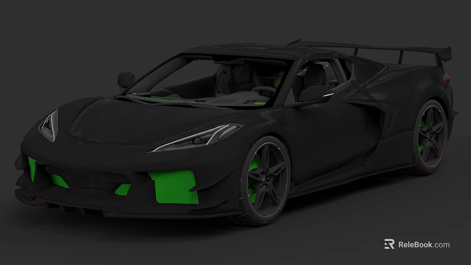 Black Sports Car With Sleek Design Green Accents And Sporty Wheels 3d model 
