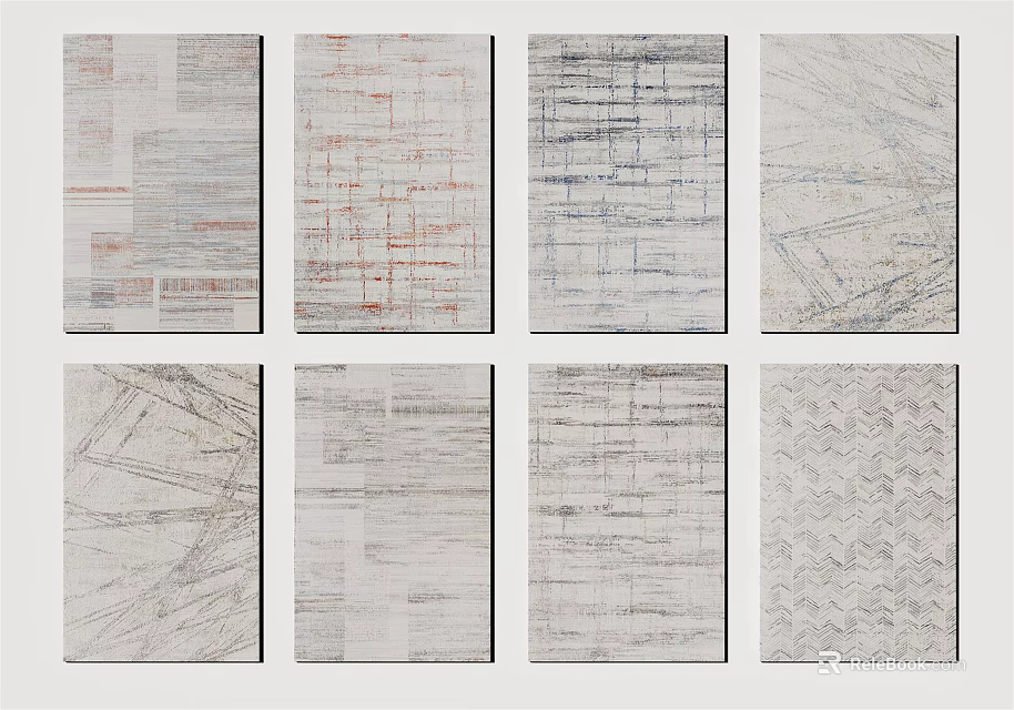 Square Rugs With Modern Geometric Abstract Line Patterns In Various Designs 3d model 