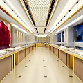 Luxury Jewelry Store With Red Awnings Golden Decorations Silver Statues And Bright Lighting