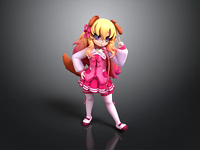 3D Animated Girl Character With Long Orange Hair In Pink Dress 3d model