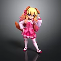 3D Animated Girl Character With Long Orange Hair In Pink Dress