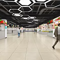 Supermarket Interior With Fresh Produce Vegetable Fruit Shelves And Customers Shopping