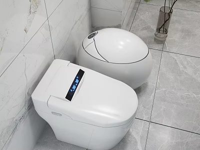Smart Toilet with Digital Display and Egg Shaped Design in Modern Marble Tile Bathroom Interior 3d model
