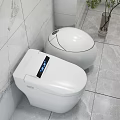 Smart Toilet with Digital Display and Egg Shaped Design in Modern Marble Tile Bathroom Interior