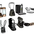 Essential Modern Kitchen Appliances Including Coffee Maker Blender Juicer And Grinder 3d model