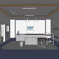 Modern Laboratory Interior With White Walls Blue Flooring Lab Bench Instrument Cabinets And Carts