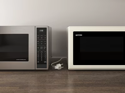 Stainless Steel And White Sharp Microwave Ovens As Modern Kitchen Appliances 3d model