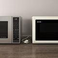 Stainless Steel And White Sharp Microwave Ovens As Modern Kitchen Appliances