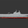 Gray And Red Warship With Flat Deck Yellow Area Superstructure And Detailed Design