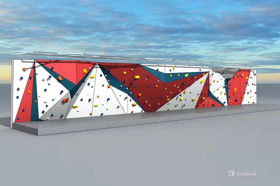Colorful Climbing Wall Sports Equipment With Geometric Design And Rock Holds 3d model 