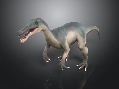 Theropod Dinosaur with Long Snout Sharp Teeth and Grayish Blue Body in Standing Pose 3d model