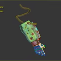 Biomechanical Character Creature With Green Yellow Exoskeleton And Red Accents In Dynamic Pose