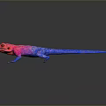 Vibrant Reptile Lizard with Pink and Blue Shiny Skin Crawling on Dark Surface