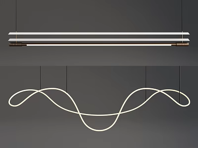 Modern Linear and Wavy Chandeliers with Sleek White Design Hanging Fixtures 3d model