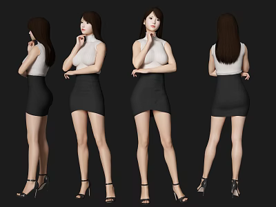 Elegant Woman In Stylish Dress And High Heels From Multiple Angles 3d model